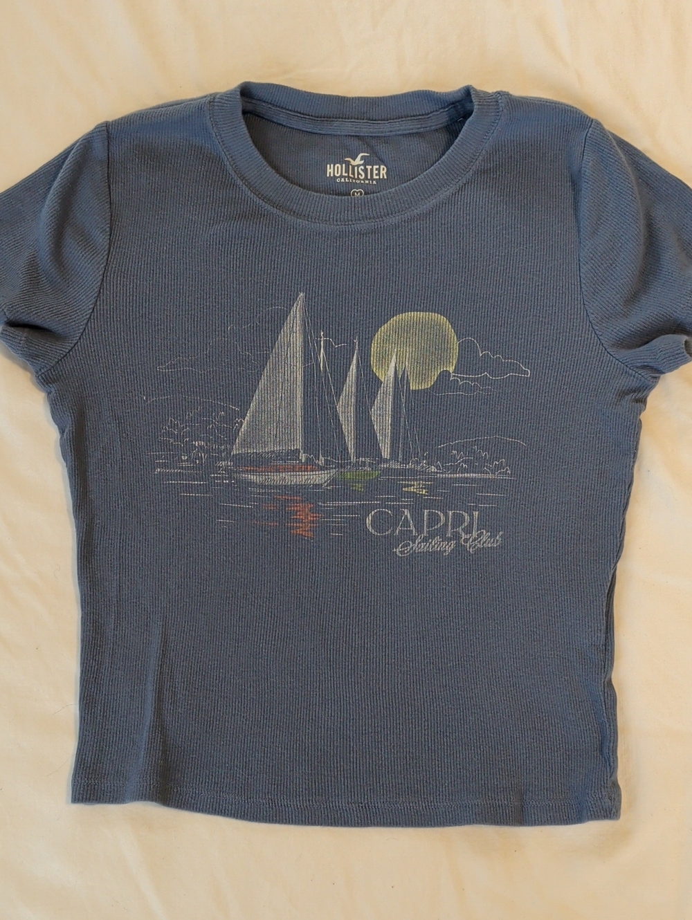 Hollister Ribbed Blue  Tee - Capri Sailing Club Graphic - Medium